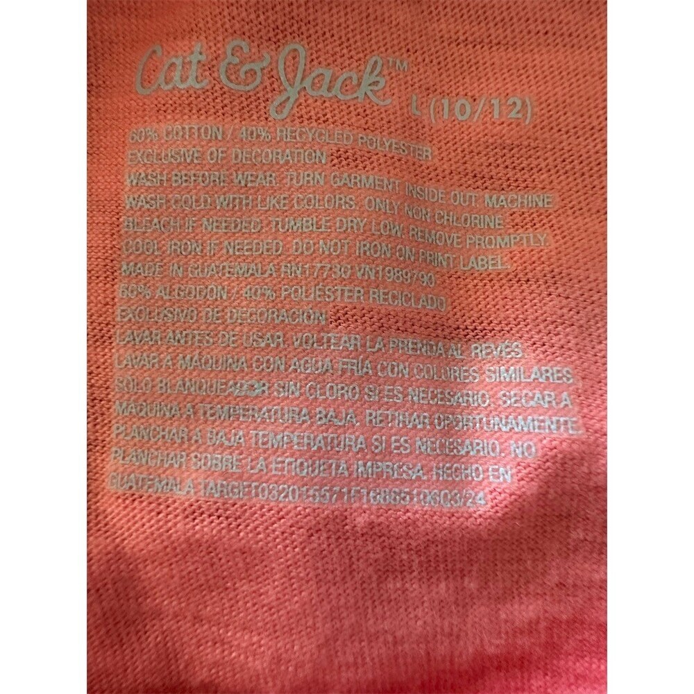 Cat & Jack Girls T-Shirt Size L 10/12 Pink Short Sleeve Daisy Pocket Patch - Picture 3 of 3